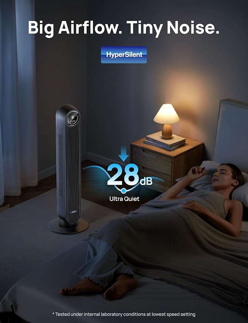 DREO Tower Fan for Bedroom, Smart Oscillating Quiet Floor Fans, Standing Bladeless Fan with Remote and WiFi Voice Control, 4 Modes, 4 Speeds, 8H Timer, 28dB, Works with Alexa/Google - Image 3