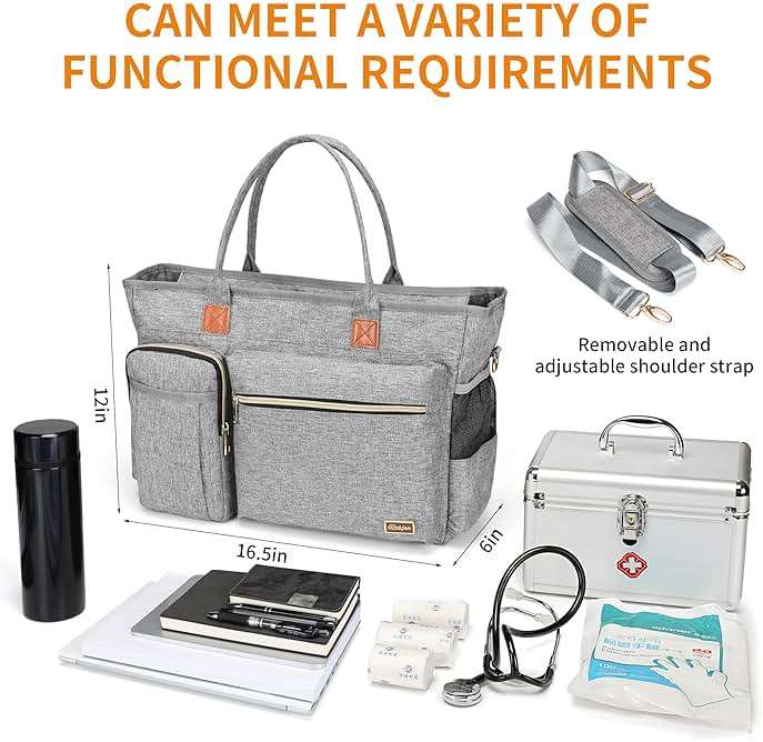 Rabjen Nurse Tote Bag for Work with Padded 15.6” Laptop Sleeve, Medical Supplies Shoulder Bag for Home Health Care - Image 3