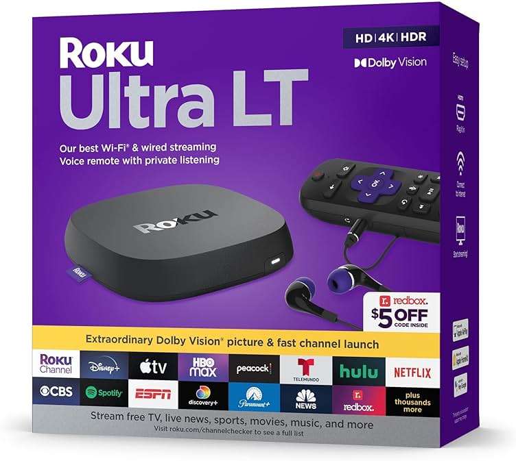 Roku Ultra LT (2023) HD/4K/HDR Dolby Vision Quad-Core Streaming Player with HDMI Cable, Headphones, Voice Remote w/Private Listening, Ethernet - Image 1