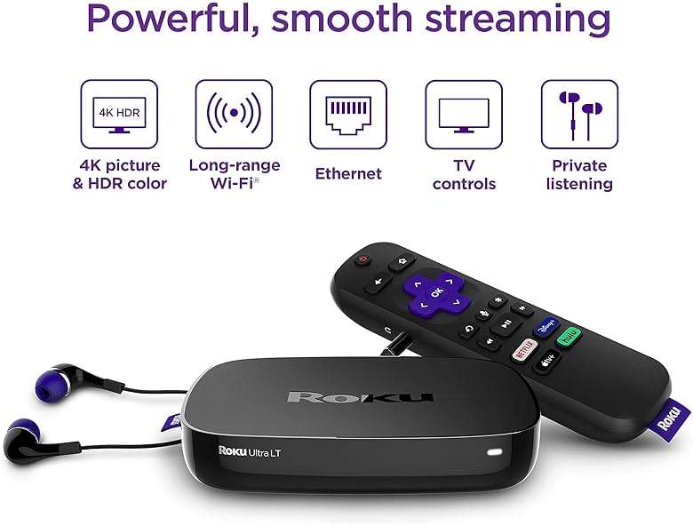 Roku Ultra LT (2023) HD/4K/HDR Dolby Vision Quad-Core Streaming Player with HDMI Cable, Headphones, Voice Remote w/Private Listening, Ethernet - Image 6