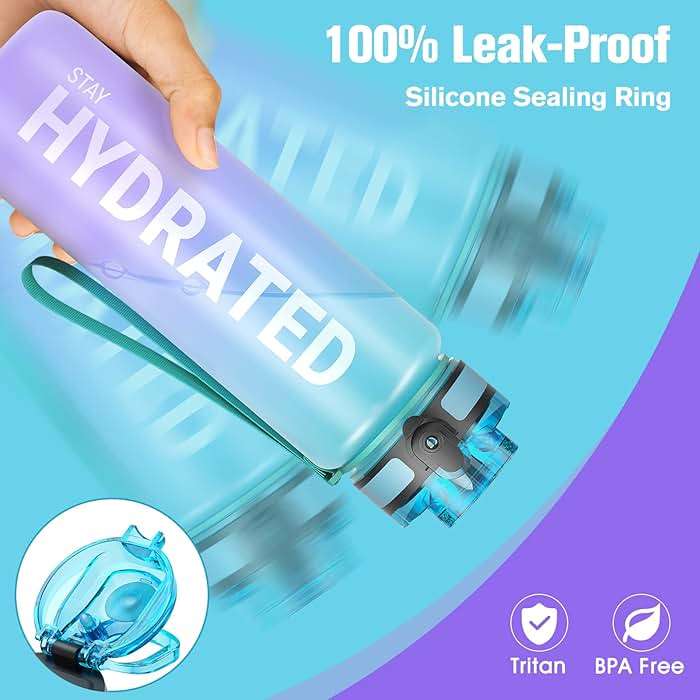 Sahara Sailor Water Bottle 32oz, Durable and Leakproof Water Bottles Motivational with Time Marker, Tritan, BPA Free, Wide Mouth with Easy Clean Brush for Gym, Travel, Home, School, Office (1 Bottle) - Image 2