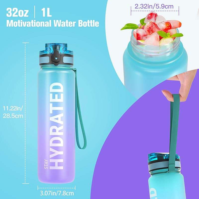 Sahara Sailor Water Bottle 32oz, Durable and Leakproof Water Bottles Motivational with Time Marker, Tritan, BPA Free, Wide Mouth with Easy Clean Brush for Gym, Travel, Home, School, Office (1 Bottle) - Image 5