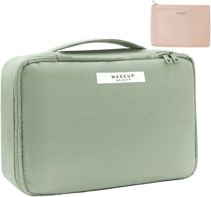 Queboom Travel Makeup Bag Cosmetic Bag Makeup Bag Toiletry bag for women and men (Green) - Image 1