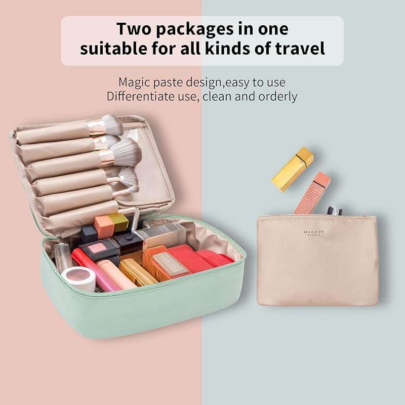 Queboom Travel Makeup Bag Cosmetic Bag Makeup Bag Toiletry bag for women and men (Green) - Image 3