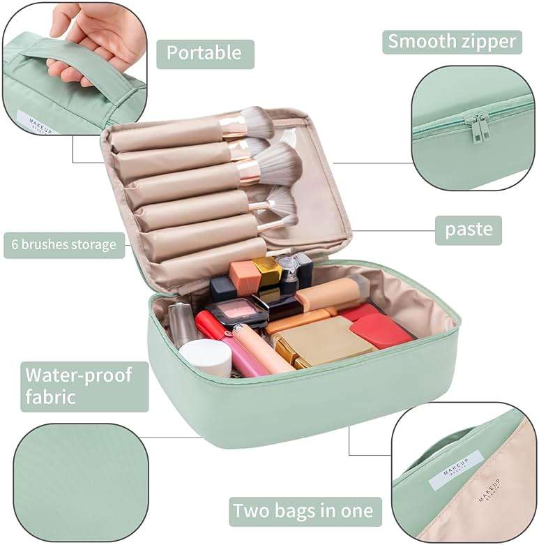 Queboom Travel Makeup Bag Cosmetic Bag Makeup Bag Toiletry bag for women and men (Green) - Image 4