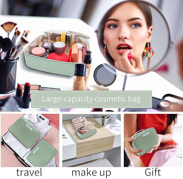 Queboom Travel Makeup Bag Cosmetic Bag Makeup Bag Toiletry bag for women and men (Green) - Image 6
