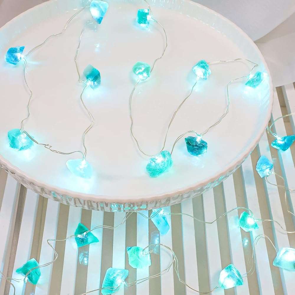 PETRISTRIKE Crystal String Lights Battery Operated/USB with Remote, Sea Glass Fluorite Decorative Lights, 10FT 30 LEDs String Lights for Beach Theme Indoor Birthday Party Decor Bedroom - Image 5