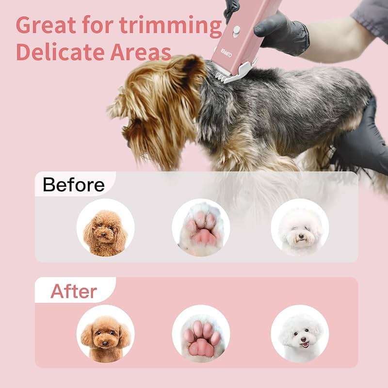 Founouly Professional Household Waterproof Low Noise Pet Hair Clippers Electric USB Rechargeable Painless Grooming Tools Hair Grooming Trimmer for Small Medium Dog Cat AP005 Green - Image 6
