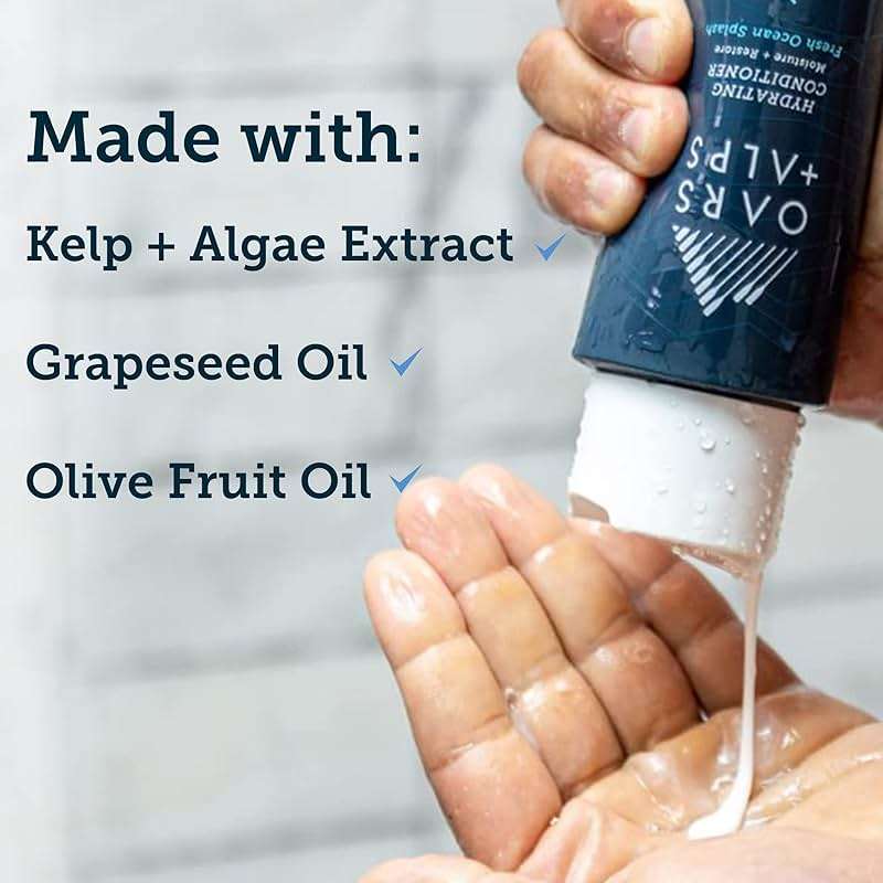 Oars + Alps Men's Sulfate Free Hair Shampoo and Conditioner Set for Men & Women, Infused with Kelp & Algae Extracts, Nourishing & Moisturizing, Paraben Free, Fresh Ocean Splash Scent, 2pk, 13.5oz - Image 2