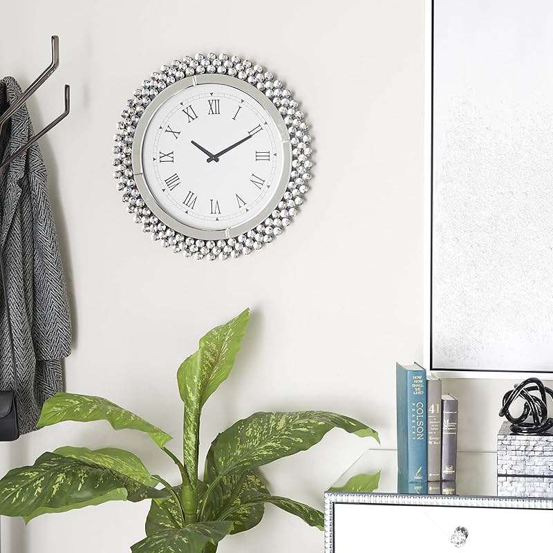 Deco 79 Glass Starburst Decorative Wall Clock Mirrored for Home and Room, 2" x 20" x 20", Silver - Image 2