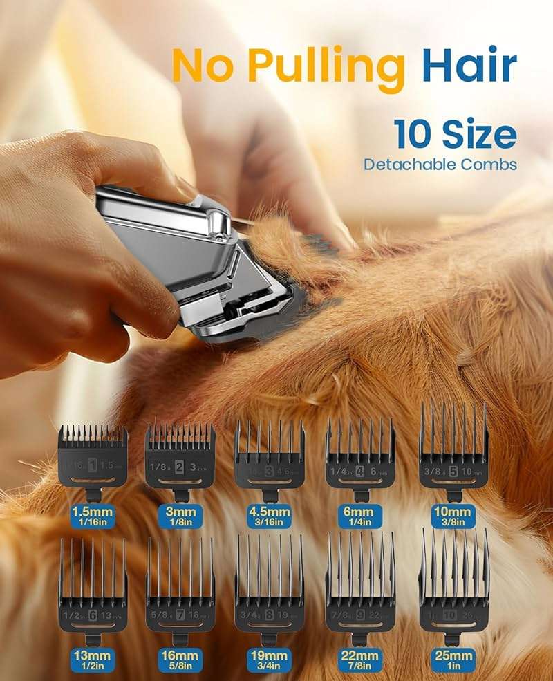oneisall Dog Clippers for Grooming for Thick Heavy Coats/Low Noise Rechargeable Cordless Pet Shaver with Detachable Stainless Steel Blade/Waterproof Dog Shaver for Dogs Pets and Animals (Silver) - Image 3