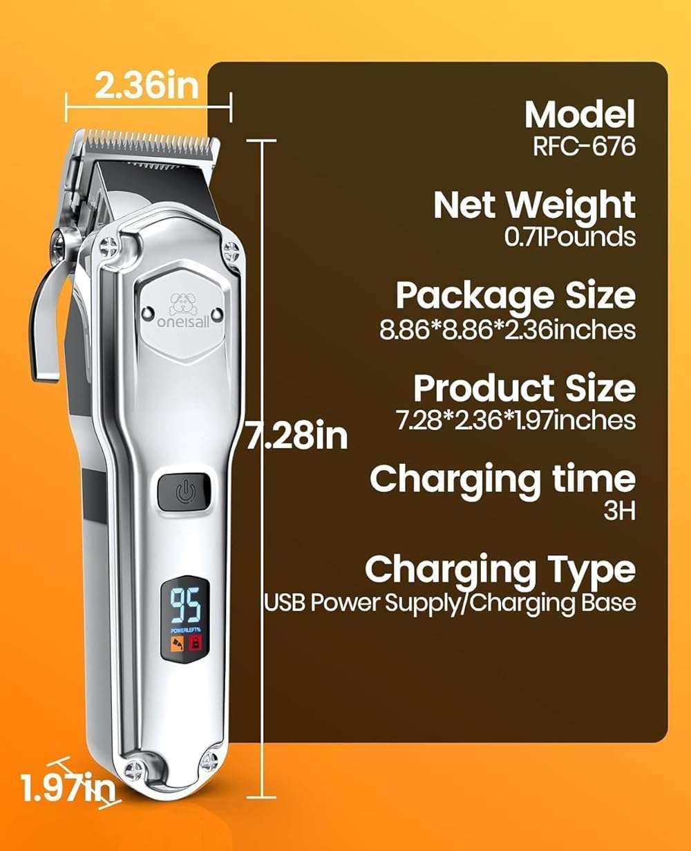 oneisall Dog Clippers for Grooming for Thick Heavy Coats/Low Noise Rechargeable Cordless Pet Shaver with Detachable Stainless Steel Blade/Waterproof Dog Shaver for Dogs Pets and Animals (Silver) - Image 8