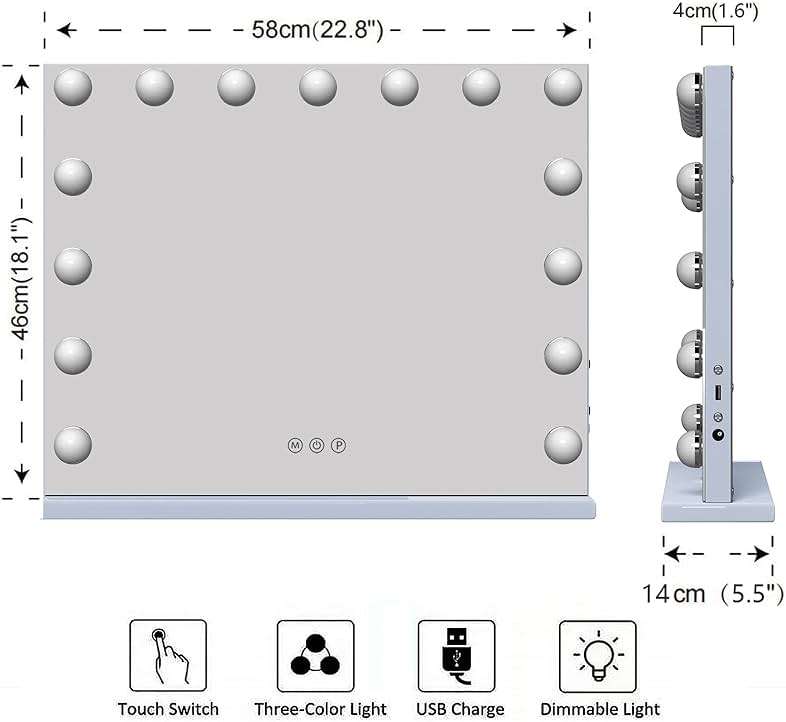 Manocorro Vanity Mirror with Lights Hollywood Makeup Mirror,Large Vanity Lighted Mirror with 15 LED Bulbs, Hollywood Mirror with 3 Color Modes for Bedroom,Tabletop or Wall-Mounted, 23x18 Inch - Image 2