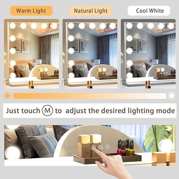Manocorro Vanity Mirror with Lights Hollywood Makeup Mirror,Large Vanity Lighted Mirror with 15 LED Bulbs, Hollywood Mirror with 3 Color Modes for Bedroom,Tabletop or Wall-Mounted, 23x18 Inch - Image 5
