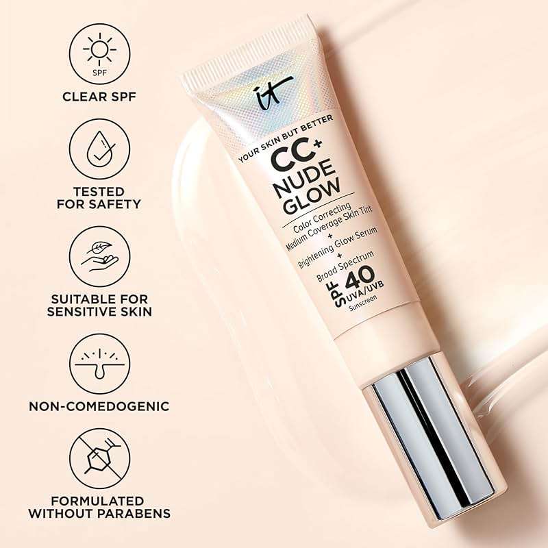 IT Cosmetics CC+ Nude Glow SPF 40 - Medium Coverage Foundation, 2% Niacinamide + Hyaluronic Acid Brightening Glow Serum, Lightweight Up to 24H Hydration, Normal to Dry & Mature Skin - 1.08 fl oz - Image 8