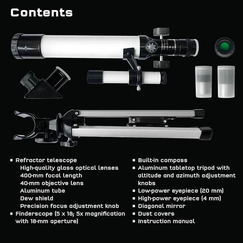 The Thames & Kosmos Telescope Essential STEM Tool | Childrens Refractor Telescope with 100x Magnification & Built-in Compass | Classic Scientific Device for Astronomical & Terrestrial Observations - Image 3