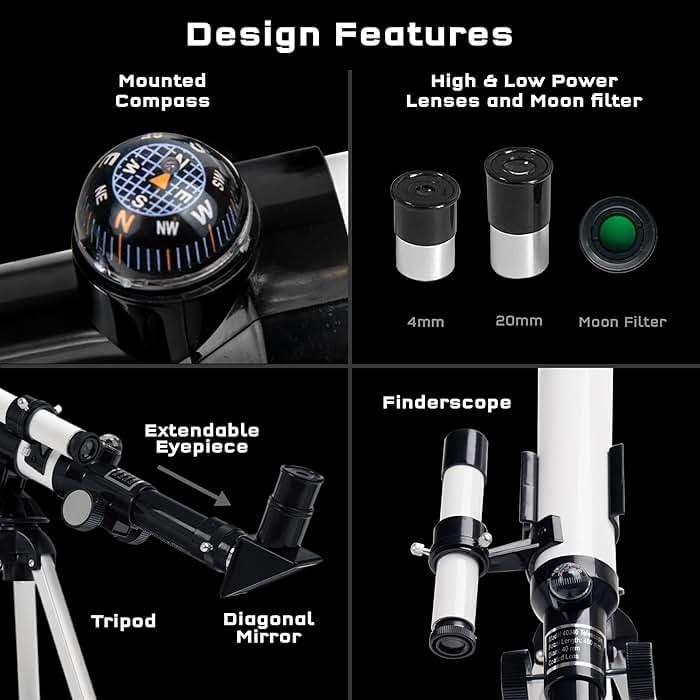 The Thames & Kosmos Telescope Essential STEM Tool | Childrens Refractor Telescope with 100x Magnification & Built-in Compass | Classic Scientific Device for Astronomical & Terrestrial Observations - Image 5
