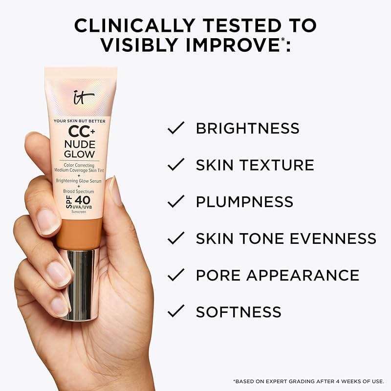 IT Cosmetics CC+ Nude Glow SPF 40 - Medium Coverage Foundation, 2% Niacinamide + Hyaluronic Acid Brightening Glow Serum, Lightweight Up to 24H Hydration, Normal to Dry & Mature Skin - 1.08 fl oz - Image 5