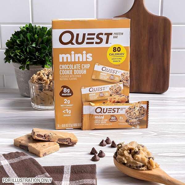 Quest Nutrition Mini Chocolate Chip Cookie Dough Protein Bars, 8g Protein, 1g Sugar, 2g Net Carbs, Gluten Free, 14 Count - Image 6