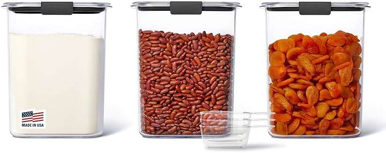 Rubbermaid Brilliance BPA-Free Food Storage Containers with Lids Airtight Kitchen and Pantry Organization Set Includes 3 Containers and Scoops Clear 16 cups - Image 1