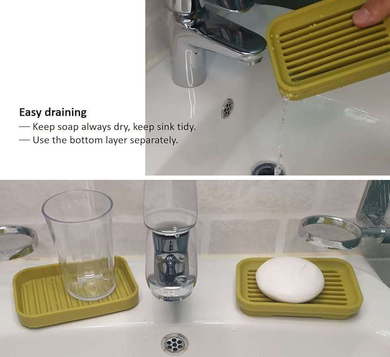 ssolssol 1Pack Soap Dish with Drain, Soap Saver, Silicone Soap Holder, Soap Saver for Shower, Bathroom, Kitchen, Bathroom, Bath Tub, Razor, Sponges (Grey) - Image 5