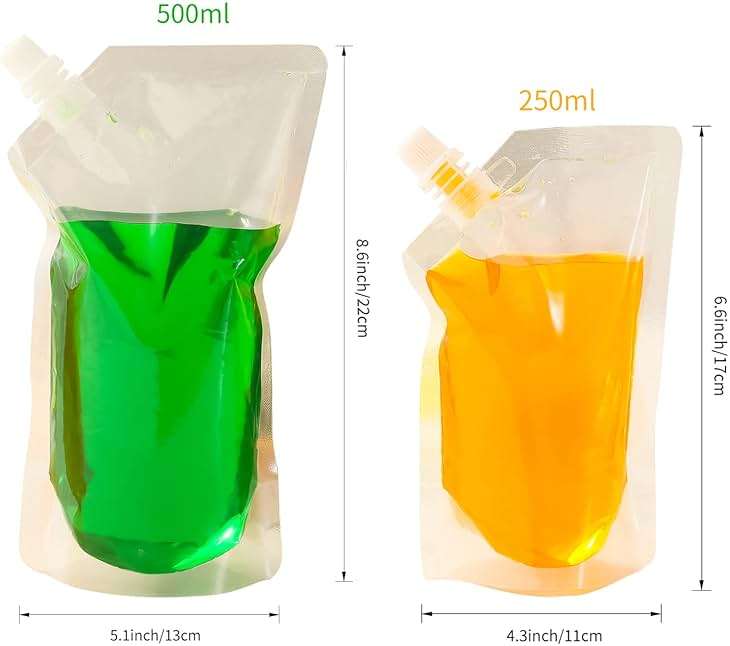 OHMAXHO Alcohol Pouches for Liquor,Reusable Drink Pouches for Adults Alcohol Drinking Flasks,Concealable Plastic Liquor Bags with Funnel,Plastic Travel Flasks (8OZ4 + 16OZ4) - Image 3