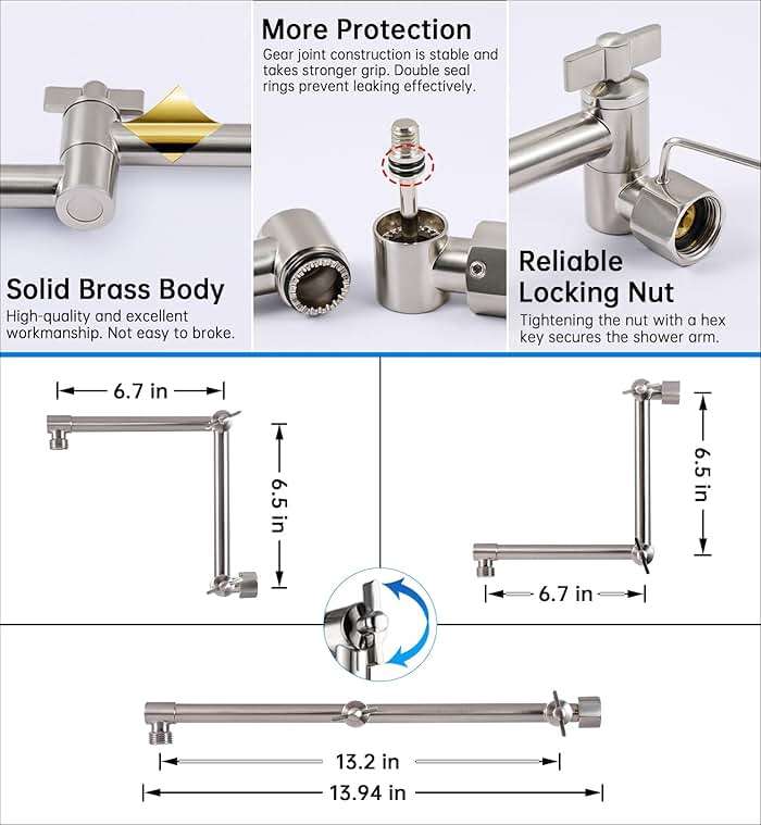 G-Promise All Metal 10 Inches Rainfall Shower Head with Handheld Spray Combo, 3 Settings Diverter, Adjustable Extension Arm with Lock Joints, 71 Inches Stainless Steel Hose (Brushed Nickel) - Image 2
