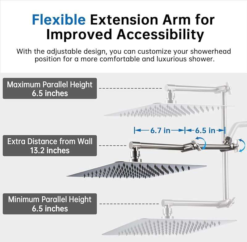 G-Promise All Metal 10 Inches Rainfall Shower Head with Handheld Spray Combo, 3 Settings Diverter, Adjustable Extension Arm with Lock Joints, 71 Inches Stainless Steel Hose (Brushed Nickel) - Image 4