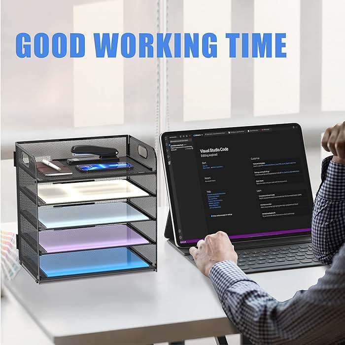 Supeasy 5 Trays Paper Organizer Letter Tray with Handle-Mesh Desk File Holders, Paper Sorter Desk Organizer for Office, Home, Classroom or School - Image 4
