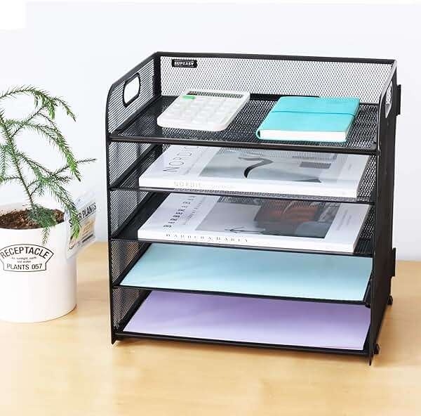 Supeasy 5 Trays Paper Organizer Letter Tray with Handle-Mesh Desk File Holders, Paper Sorter Desk Organizer for Office, Home, Classroom or School - Image 8