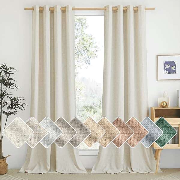 NICETOWN Natural Linen Curtains 84 inch Long 2 Panels Set, Grommet Top Thick Linen Burlap Semi Sheer Vertical Drapes Privacy Assured with Light Filtering for Bedroom/Living Room, W55 x L84 - Image 1