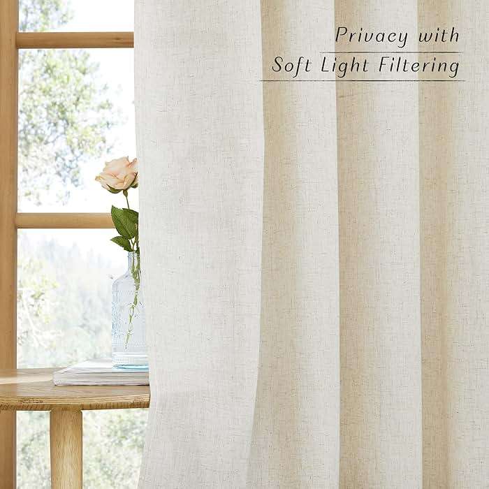 NICETOWN Natural Linen Curtains 84 inch Long 2 Panels Set, Grommet Top Thick Linen Burlap Semi Sheer Vertical Drapes Privacy Assured with Light Filtering for Bedroom/Living Room, W55 x L84 - Image 4
