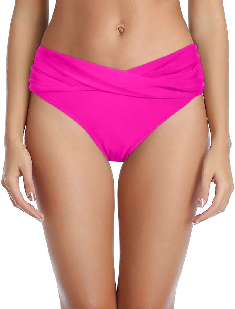 Tempt Me Women Twist Bikini Bottom Moderate High Cut Bathing Suit Bottoms Ruched Swimsuit Bottom - Image 1