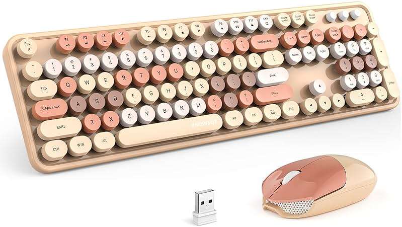 KNOWSQT Wireless Keyboard and Mouse Combo, MilkTea 104 Keys Full-Sized 2.4 GHz Round Keycap Colorful Keyboards, USB Receiver Plug and Play, for Windows, Mac, PC, Laptop, Desktop - Image 1