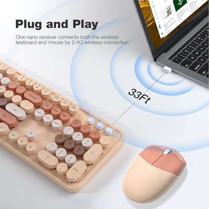 KNOWSQT Wireless Keyboard and Mouse Combo, MilkTea 104 Keys Full-Sized 2.4 GHz Round Keycap Colorful Keyboards, USB Receiver Plug and Play, for Windows, Mac, PC, Laptop, Desktop - Image 2
