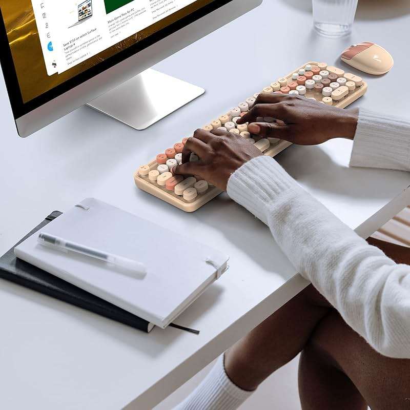 KNOWSQT Wireless Keyboard and Mouse Combo, MilkTea 104 Keys Full-Sized 2.4 GHz Round Keycap Colorful Keyboards, USB Receiver Plug and Play, for Windows, Mac, PC, Laptop, Desktop - Image 6