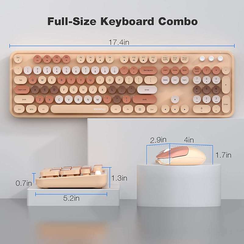 KNOWSQT Wireless Keyboard and Mouse Combo, MilkTea 104 Keys Full-Sized 2.4 GHz Round Keycap Colorful Keyboards, USB Receiver Plug and Play, for Windows, Mac, PC, Laptop, Desktop - Image 7