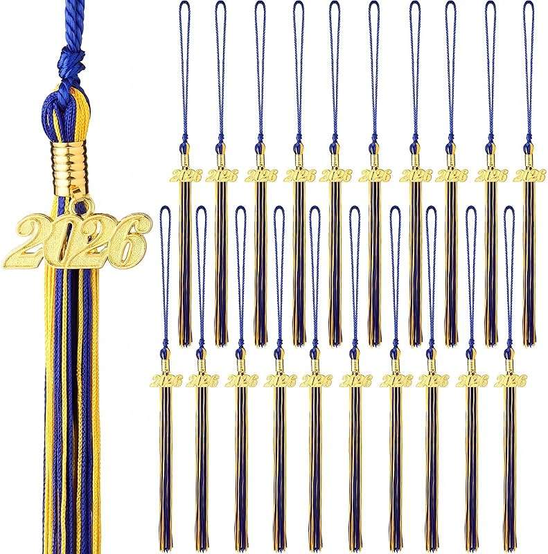 Juinte 20 Pcs 2026 Graduation Tassels Blue and Gold Class of 2026 Graduation Cap Tassels Charm Grad Cap Decorations Accessories for School Ceremony Party Activities - Image 1