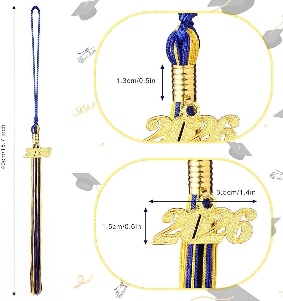 Juinte 20 Pcs 2026 Graduation Tassels Blue and Gold Class of 2026 Graduation Cap Tassels Charm Grad Cap Decorations Accessories for School Ceremony Party Activities - Image 3