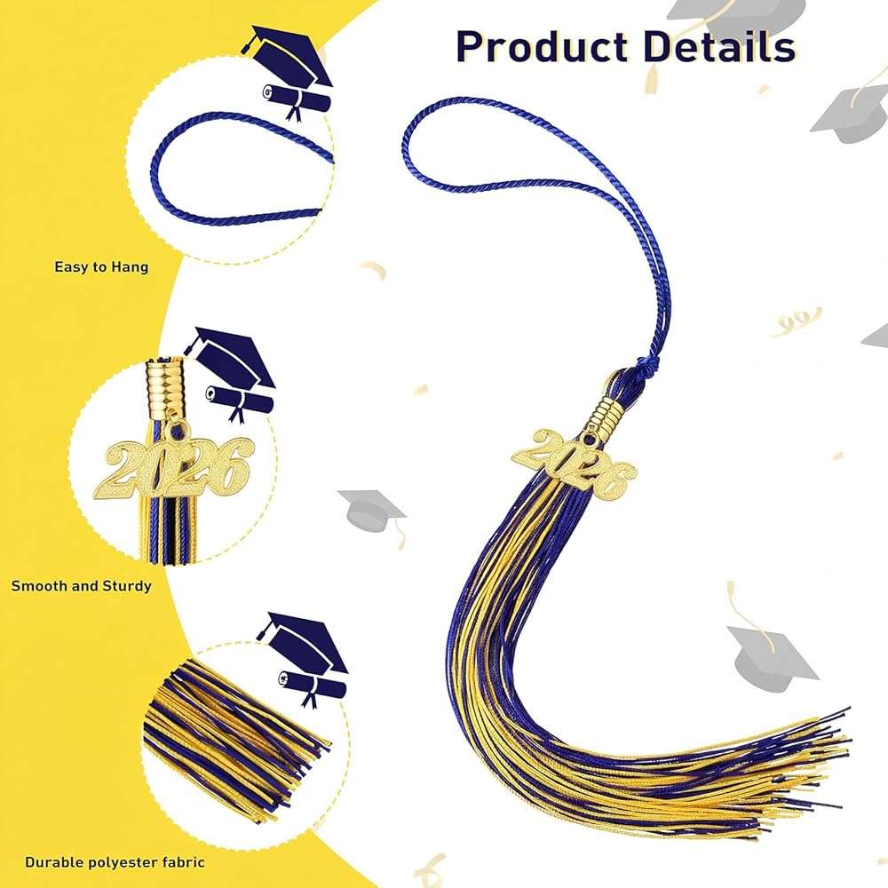 Juinte 20 Pcs 2026 Graduation Tassels Blue and Gold Class of 2026 Graduation Cap Tassels Charm Grad Cap Decorations Accessories for School Ceremony Party Activities - Image 4