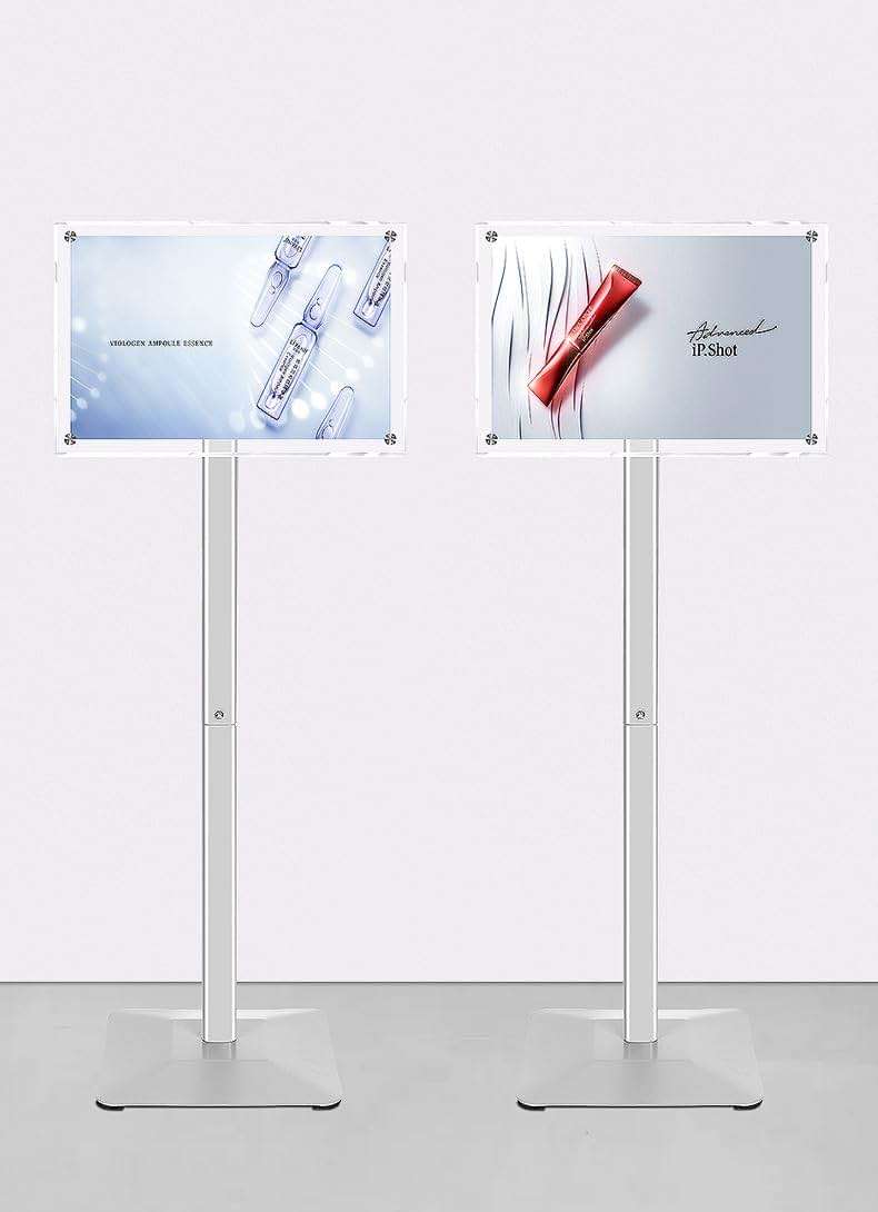 DISPLAYSWORKER Adjustable Heavy Duty Pedestal Acrylic Sign holder floor Stand,sign stand poster stand ,Standing Floor for 11 x 17 inch,Silver (silver, acrylic frame 11-x-17-inch) - Image 9