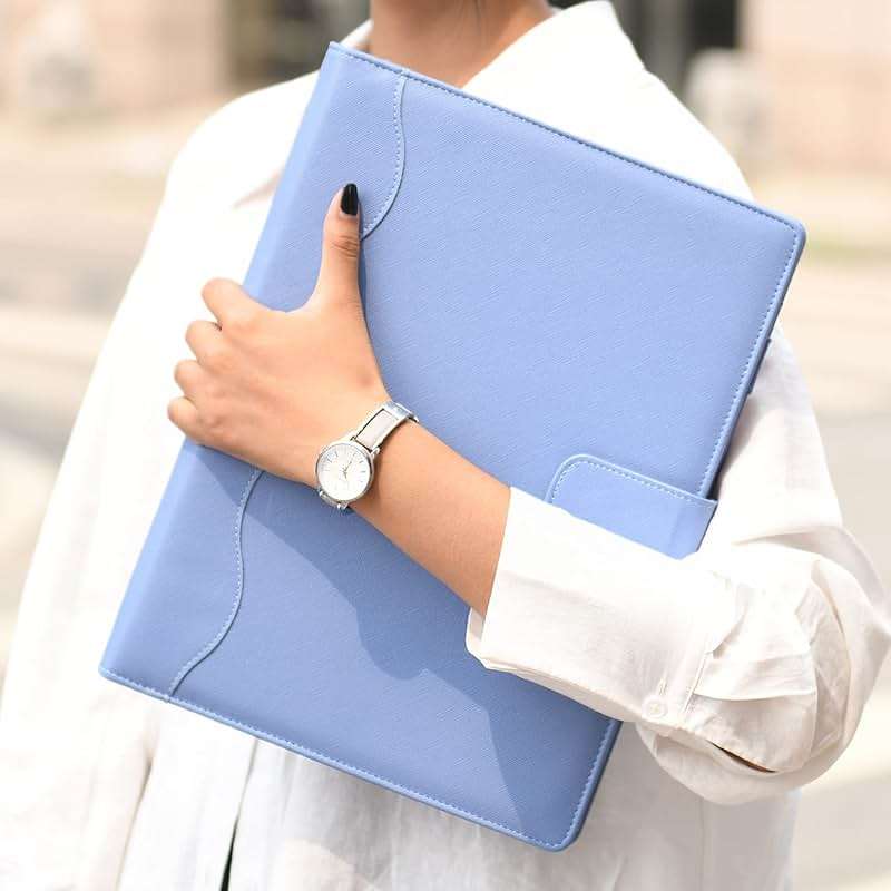 Wonderpool A4 PU Leather 3 & 4 Ring Holder Writing Portfolio Multi Document Case with Removable Binder Clipboard and Functional Pocket for Organizer Office Travel School (Blue) - Image 2
