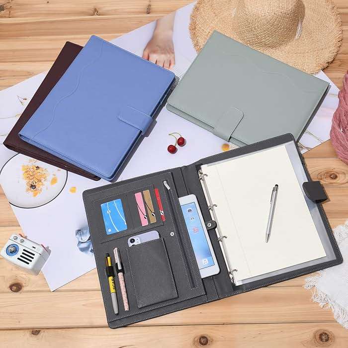 Wonderpool A4 PU Leather 3 & 4 Ring Holder Writing Portfolio Multi Document Case with Removable Binder Clipboard and Functional Pocket for Organizer Office Travel School (Blue) - Image 7