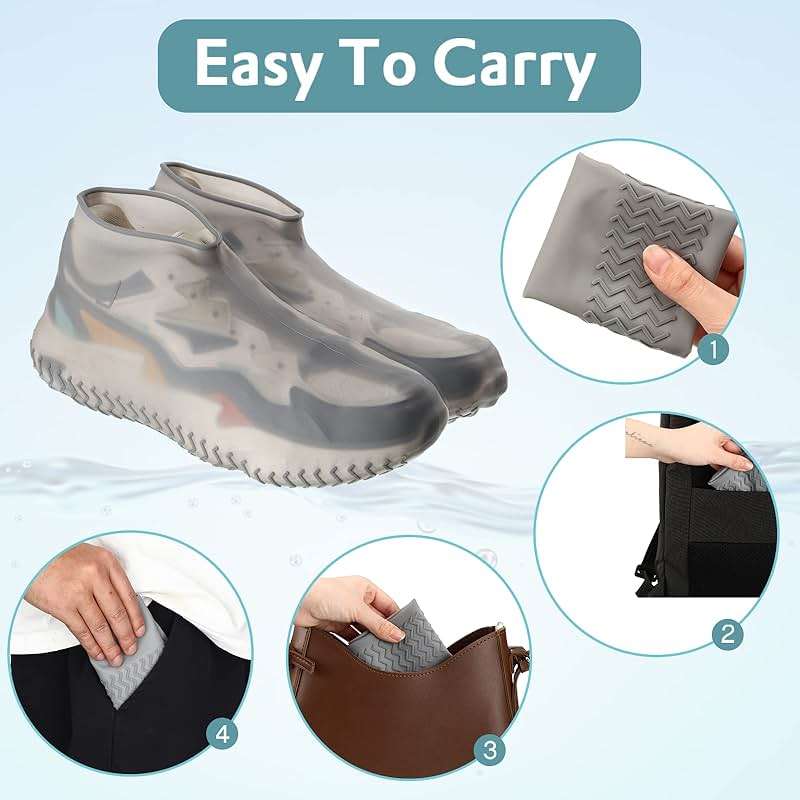 3 Pairs Silicone Shoes Covers Rain Waterproof Reusable Boots Cover Non Slip Overshoes Unisex Protector Indoor Multi Use Black White Gray, Fits up to 6. 5-11. 5 Us Men and 6. 5-12 Us Women Size(Large) - Image 4