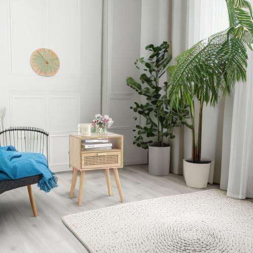 MaxSmeo Modern Nightstand Rattan Side End Table with Storage, for Living Room, Bedroom and Small Spaces, Accent Bedside Farmhouse Tables with Solid Wood Legs, Easy Assembly (Natural Walnut) - Image 6