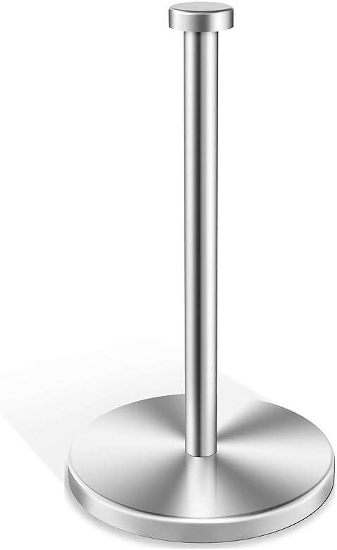 VEHHE Paper Towel Holder Countertop, Stainless Steel Paper Towel Holder Stand with Weighted Base Suction Cups, Standing Paper Towel Roll Holder for Kitchen Bathroom (Silver) - Image 3