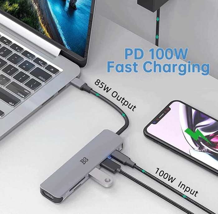 USB C Hub 6-in-1 Multi-Port Adapter with 4K@60Hz HDMI, 100W PD, 2 USB A Data Ports, and SD/TF Card Reader – Aluminum Type-C Hub for MacBook Air/Pro M1/M2, iPhone 17 Pro Max, Surface Go, XPS, iPad - Image 4