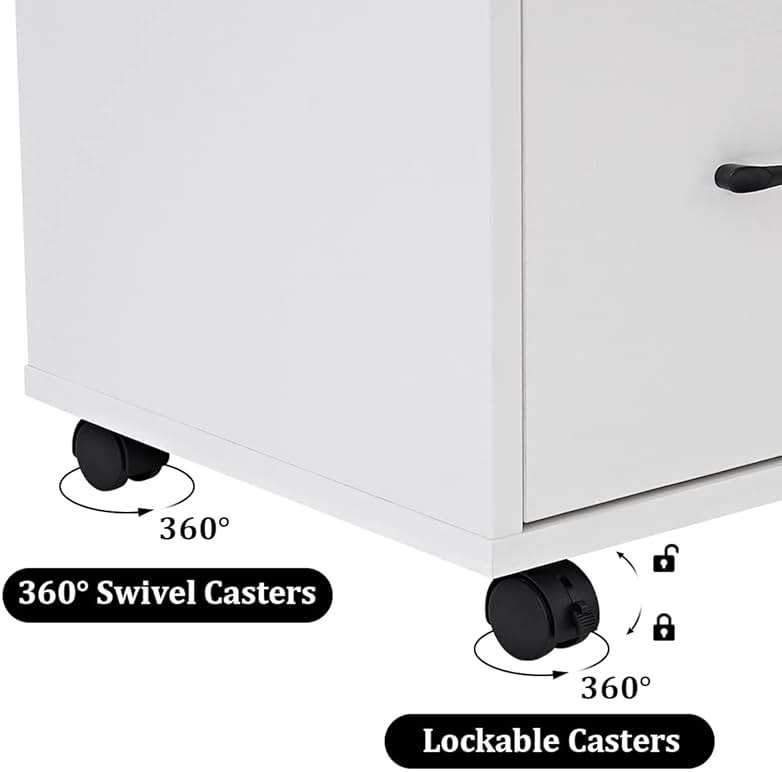 Panana 3 Drawer Office File Cabinets, Mobile Lateral Printer Stand with Open Storage Shelf, Rolling Filing Cabinet with Wheels Home Office Organization and Storage (White) - Image 8