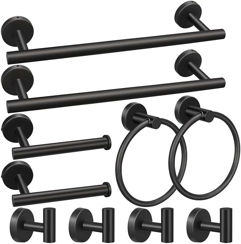 10pcs Bathroom Hardware Set, Including 16" Hand Towel Bars, Toilet Paper Holders, Towel Rings, Robe Towel Hooks - Image 1