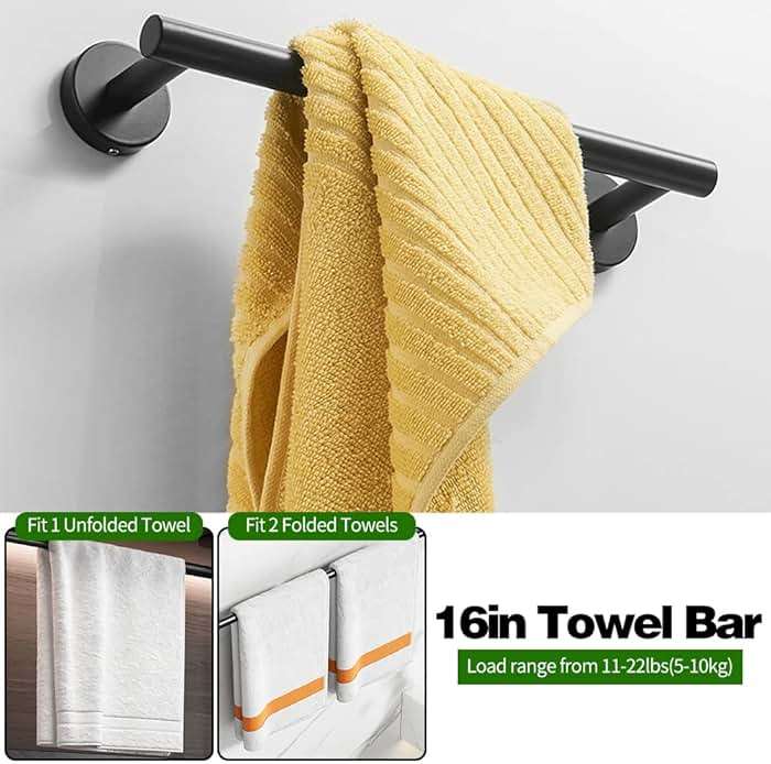 10pcs Bathroom Hardware Set, Including 16" Hand Towel Bars, Toilet Paper Holders, Towel Rings, Robe Towel Hooks - Image 4